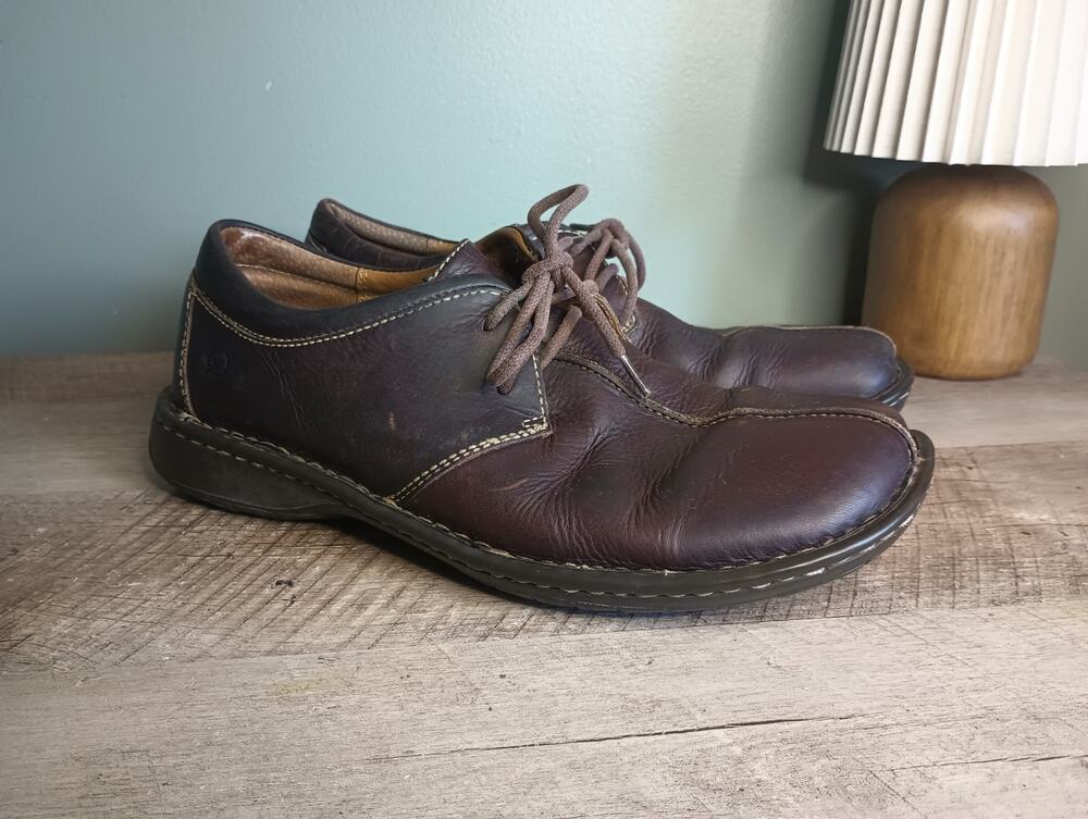 Born Mens Center Seam Leather Oxford Shoes 10.5 Brown Chunky Academia Forest